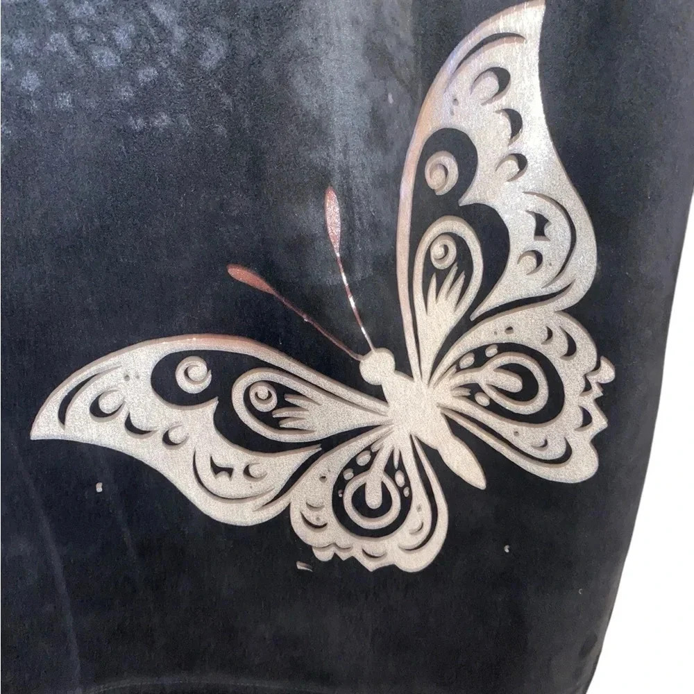 Y2K Zara black faux suede Tattoo Graphic butterfly humming bird Jacket - Picture 6 of 9